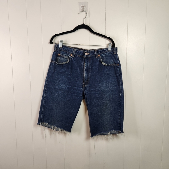 Vintage Levis 619 Jean Shorts Jorts Cutoffs Frayed Dark Festival Orange Tab 31 - Picture 9 of 9